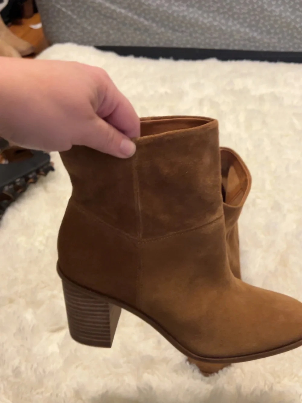 Lucky Brand Suede Ankle Boots in Chestnut Brown